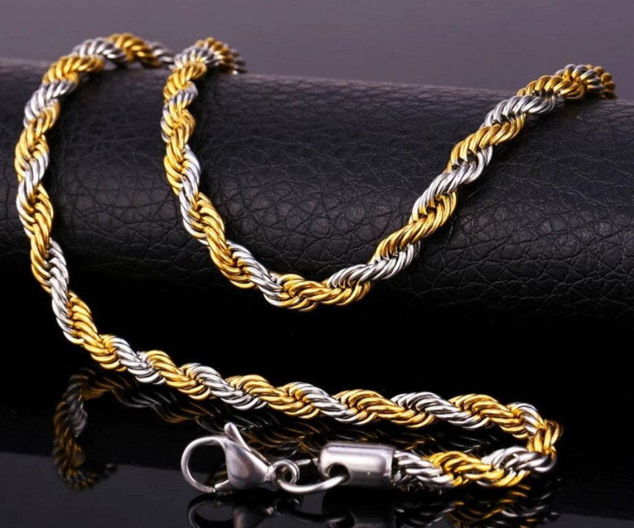 Goud/Zilveren RVS Rope chain Ketting